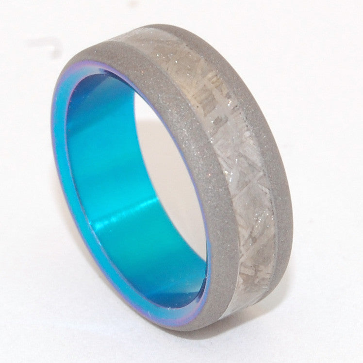 MOON LANDING | Meteorite & Turquoise Anodized Titanium Wedding Rings - Minter and Richter Designs