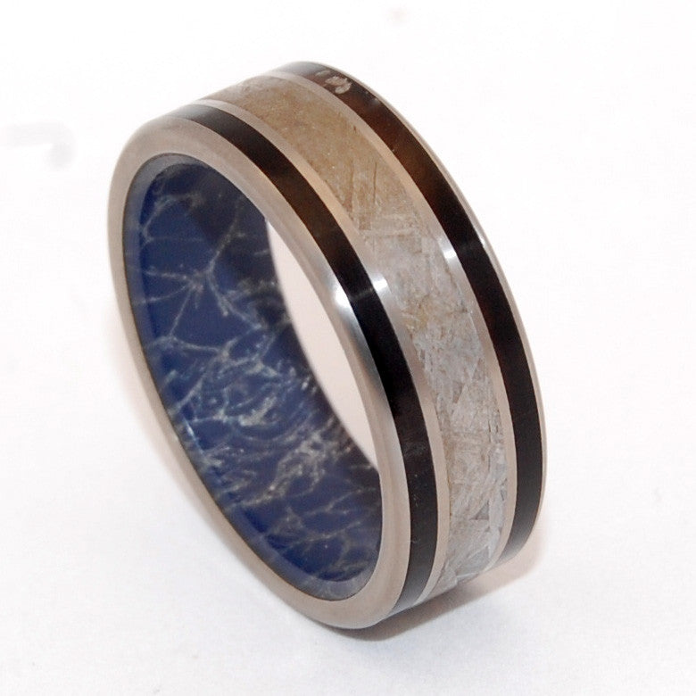 FORTE | Meteorite & Water Buffalo Horn Blue Silver Mokume Gane M3 Titanium Wedding Rings - Minter and Richter Designs