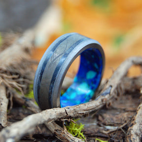 AS OLD AS TIME | Meteorite, T-Rex Tooth and Azurite Malachite Wedding Rings - Minter and Richter Designs