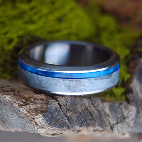MARTIAN METEORITE BLUE | Blue Marbled Opalescent & Meteorite Titanium Wedding Rings - Minter and Richter Designs