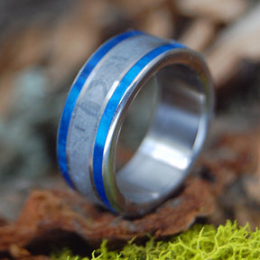 BLUE MARBLED METEORITE | Blue Marbled Opalescent & Meteorite Titanium Wedding Rings - Minter and Richter Designs