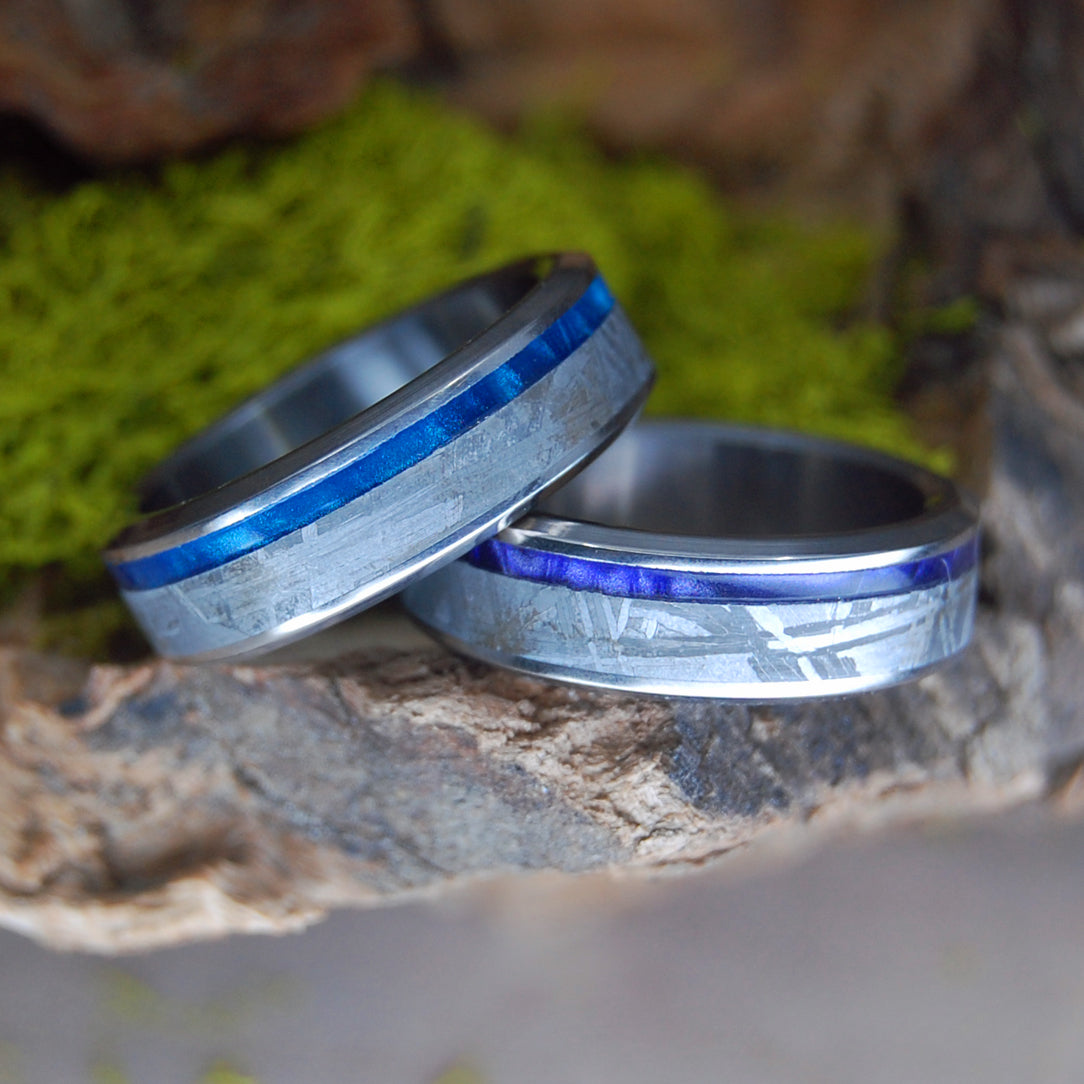 SKYWARD | Meteorite & Marbled Opalescent - Meteorite Wedding Rings set - Minter and Richter Designs