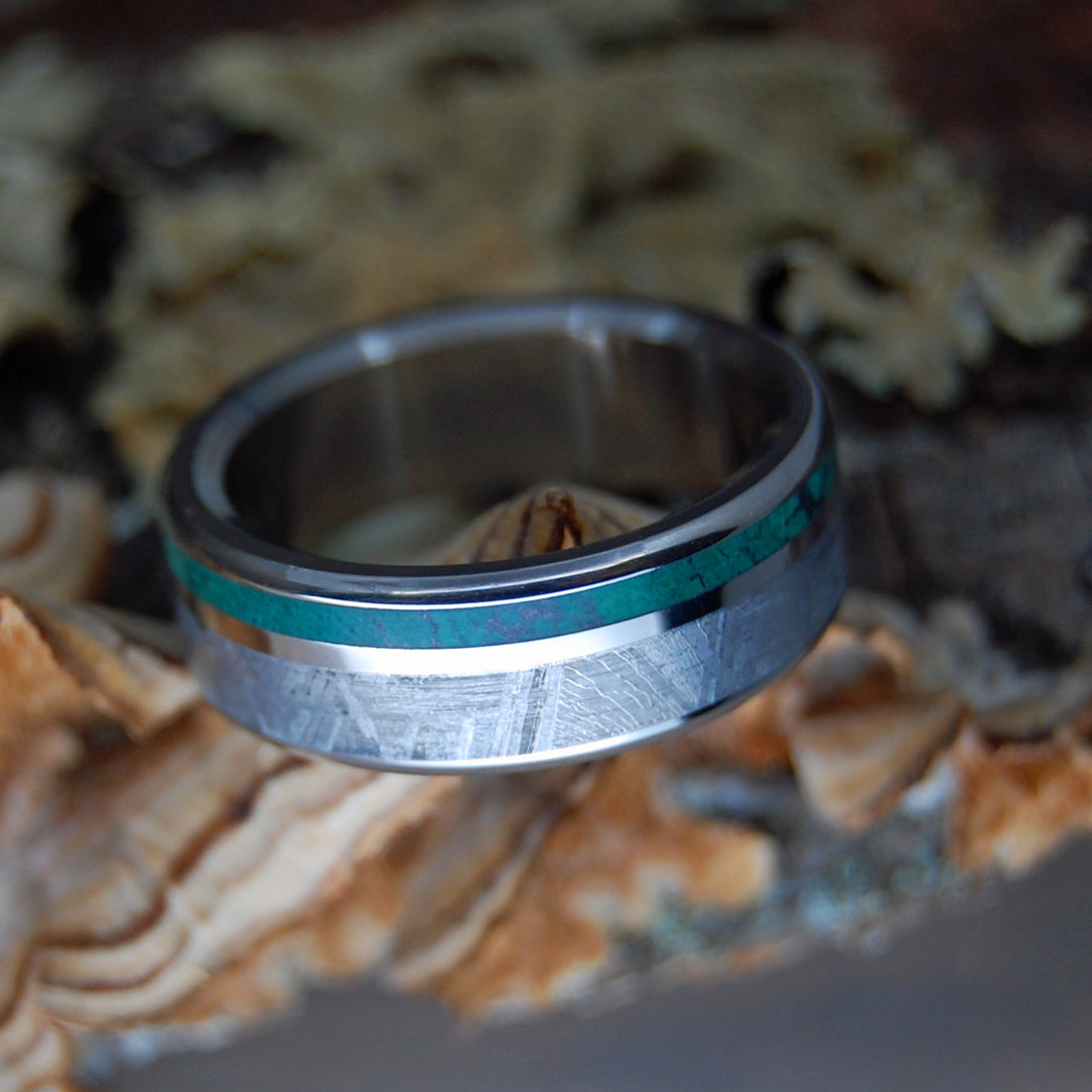 METEORITE INCOMING | Meteorite & Imperial Jade Titanium Men's Wedding Rings - Minter and Richter Designs