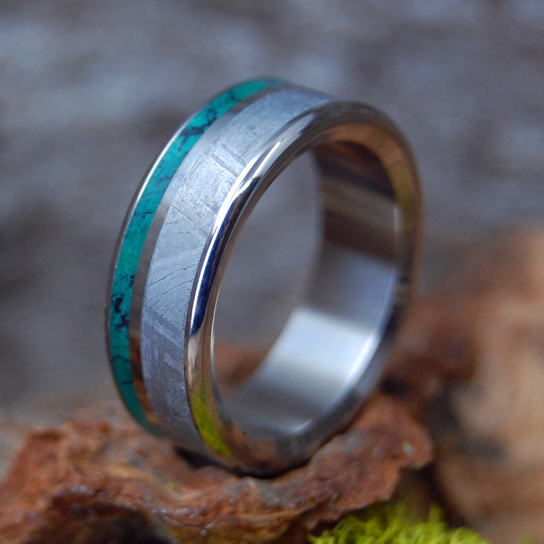 METEORITE INCOMING | Meteorite & Imperial Jade Titanium Men's Wedding Rings - Minter and Richter Designs
