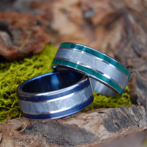 METEORITE SO HOT AND MIDNIGHT SET | Meteorite & Jade & Beach Sand Titanium Wedding Rings set - Minter and Richter Designs
