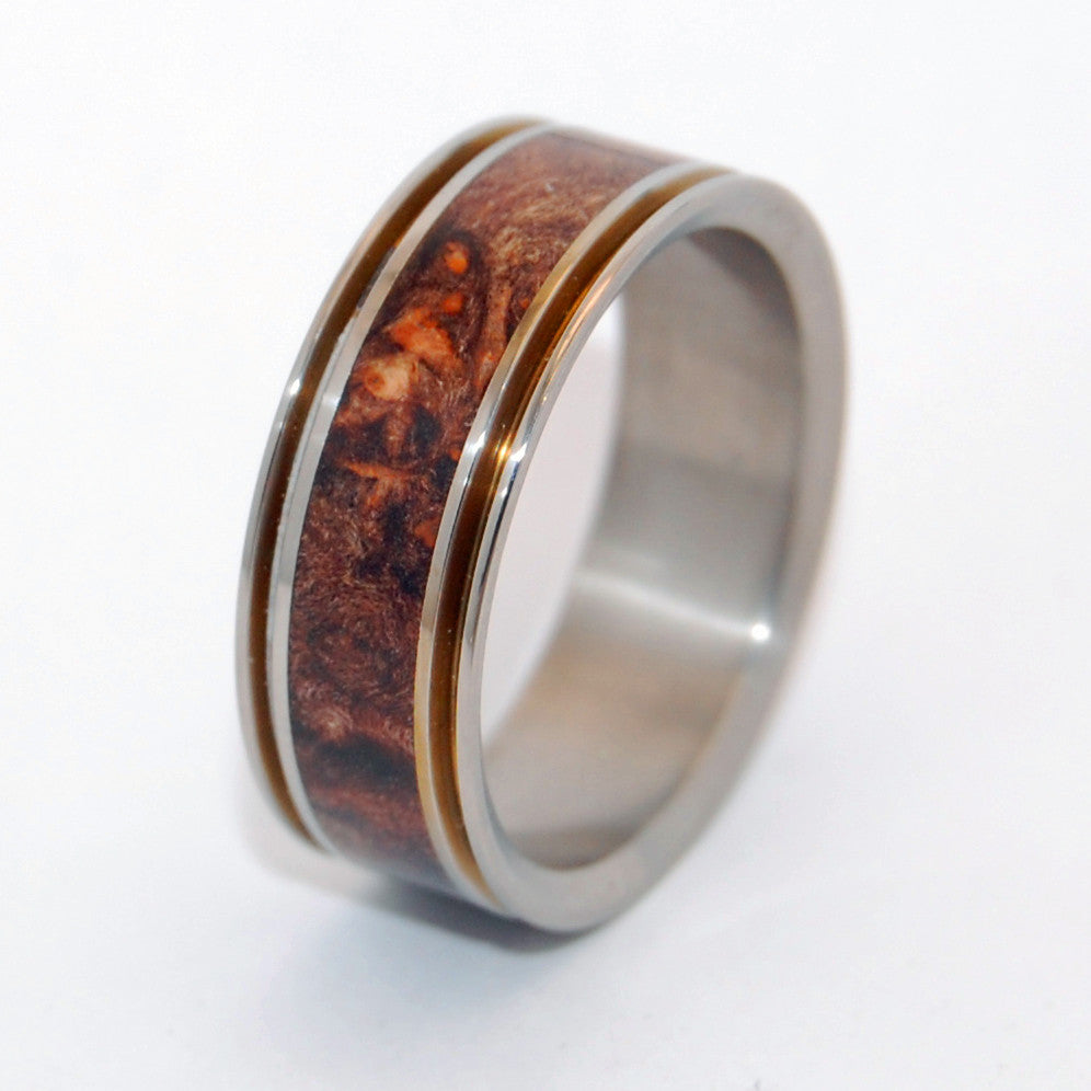 MIRACLES HAPPEN | Dark Maple Wood & Titanium - Unique Wedding Rings - Minter and Richter Designs