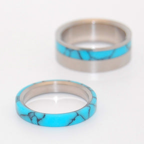 MOONBIRD & TURQUOISE | Turquoise & Titanium - Unique Wedding Rings - Minter and Richter Designs