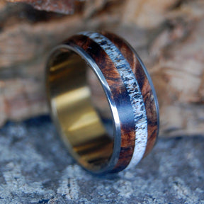 MOOSE BETWEEN TWO MAPLES | Antler &  Dark Maple Wood - Titanium Men's Wedding Rings - Minter and Richter Designs