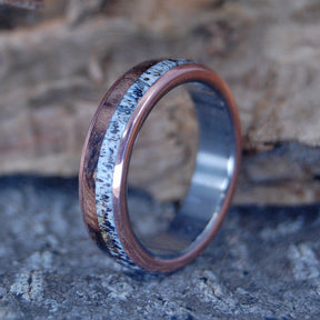 MOOSE UNDER MAPLE | Antler &  Dark Maple Wood - Titanium Men's Wedding Rings - Minter and Richter Designs