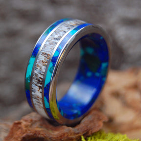 AZURITE MOOSE OFF MAINE | Azurite & Moose Antler Wedding Rings - Minter and Richter Designs