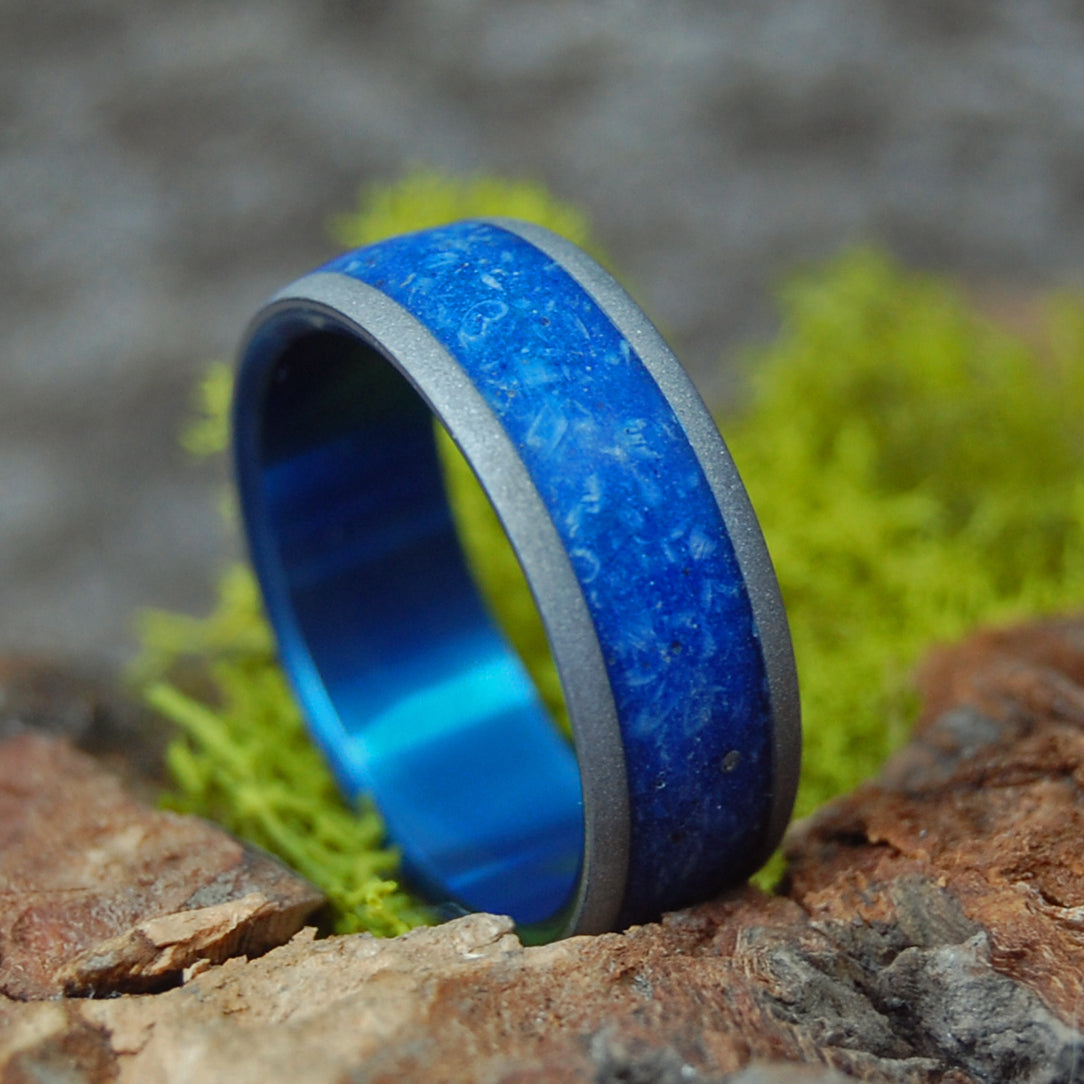 MOOSE UNDER A STARRY SKY | Crushed Moose Antler in Night Sky Concrete Resin - Titanium Wedding Ring - Minter and Richter Designs