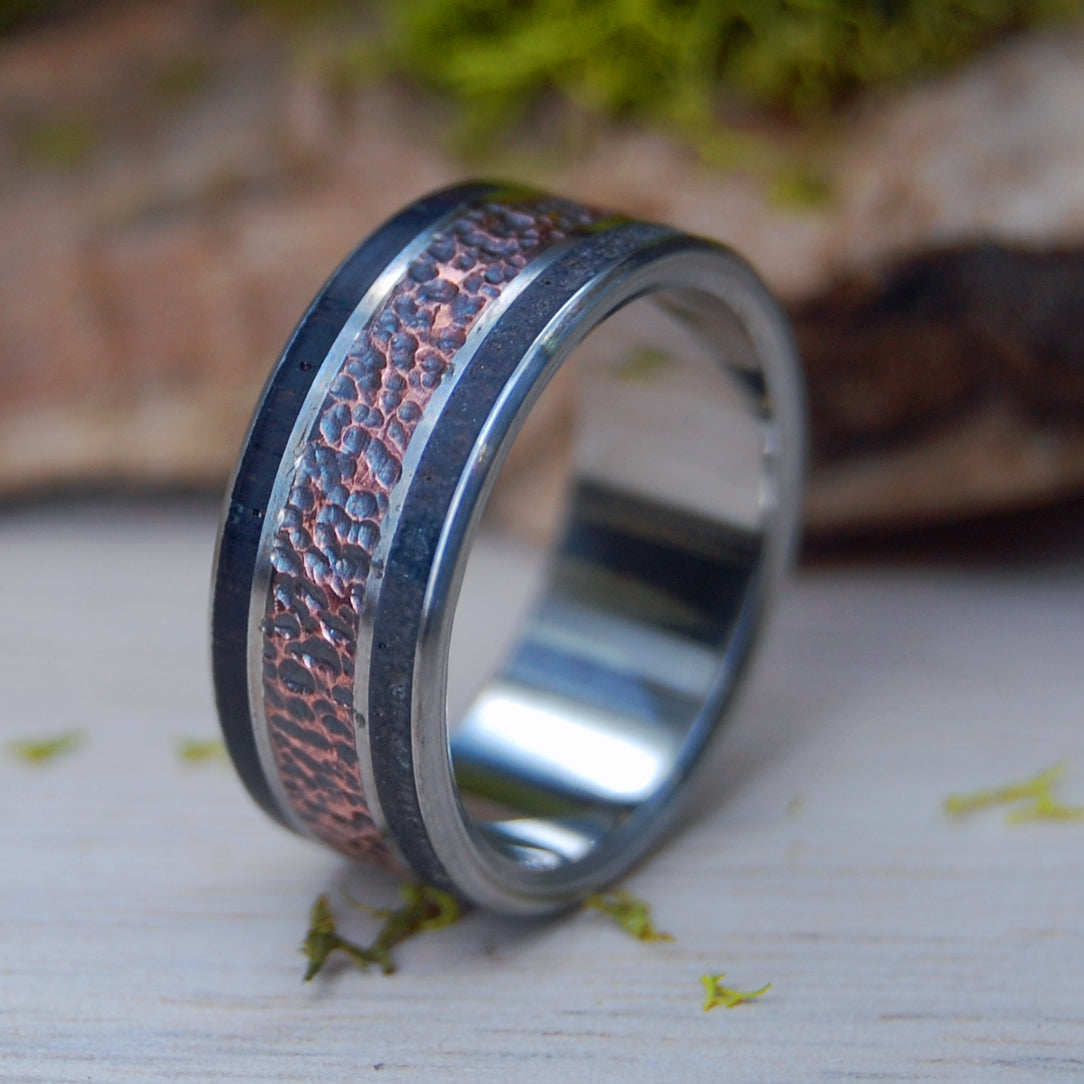 NECK OF THE MOON | Hand Beaten Copper, Rosewood & Lava - Titanium Rings - Minter and Richter Designs