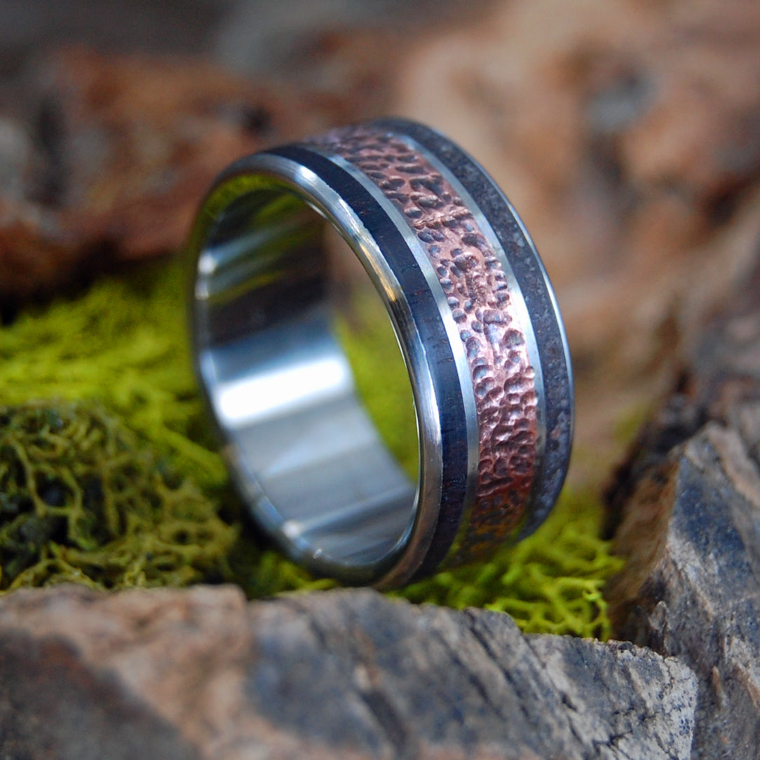 NECK OF THE MOON | Hand Beaten Copper, Rosewood & Lava - Titanium Rings - Minter and Richter Designs