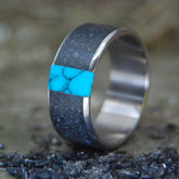 NO ONE ELSE | Icelandic Lava, Turquoise Stone Men's Wedding Rings - Minter and Richter Designs