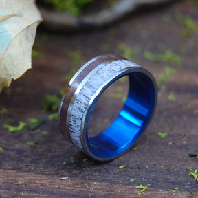 THE GREAT DIVIDE | Moose Antler & Sequoia Redwood Titanium Wedding Rings - Minter and Richter Designs