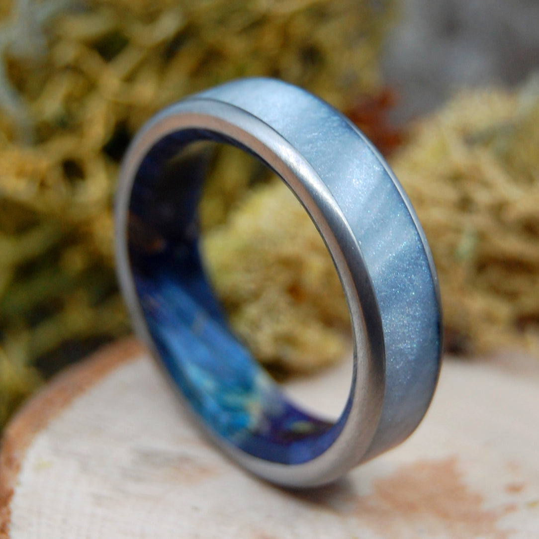 OCEANIA | Gray Marbled Opalescent & Dark Blue Box Elder Wood Titanium Men's Rings - Minter and Richter Designs