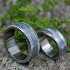 ON COMET ON CUPID | Meteorite & Gray Pearl Marbled Opalescent Resin - Custom Wedding Rings - Minter and Richter Designs