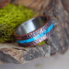 ONE SOUL | Turquoise Hand Beaten Copper Titanium Men's Ring - Minter and Richter Designs