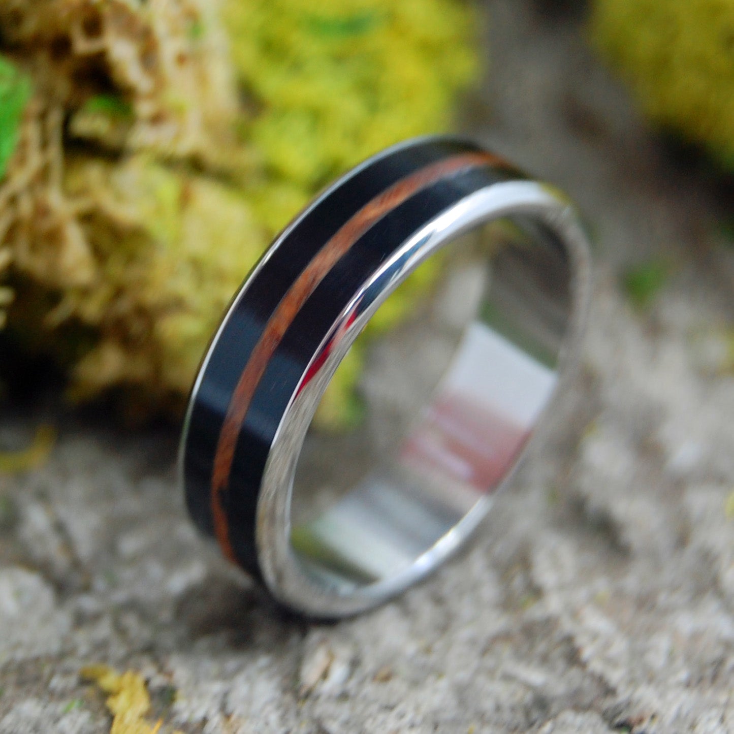 ONYX REDWOOD | Handcrafted Redwood & Onyx Stone Titanium Wedding Rings - Minter and Richter Designs