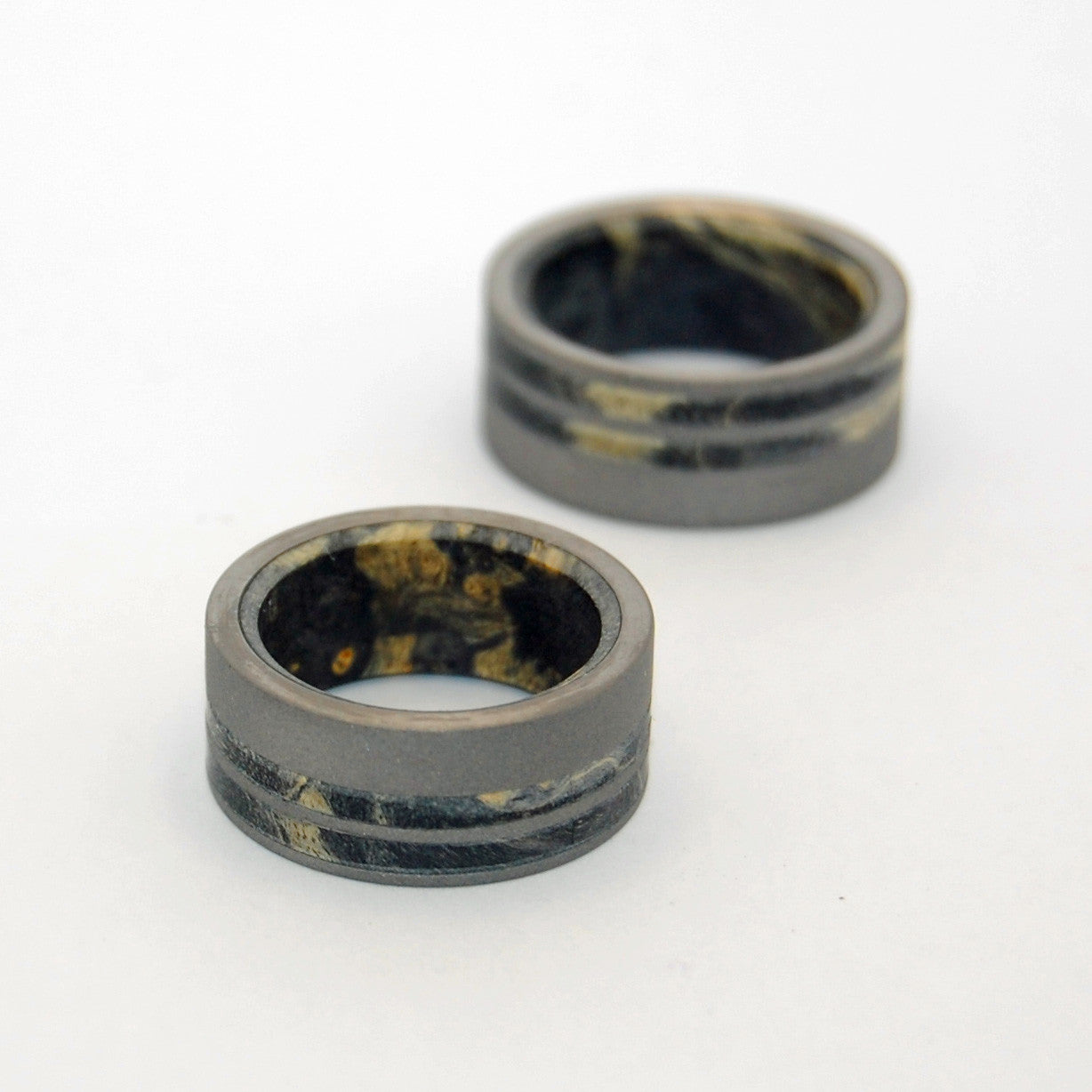 ONYX | Black Box Elder Wood & Sandblasted Titanium - Handcrafted Wooden Wedding Rings Set - Minter and Richter Designs