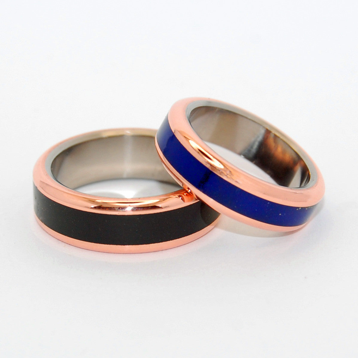 THE BODY OF HEAVEN | Titanium, Copper & Lapis Lazuli Stone Women's Wedding Rings - Minter and Richter Designs