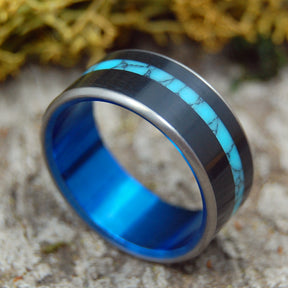 APOLLO BLUE | Onyx & Turquoise Stone Titanium Wedding Rings - Minter and Richter Designs