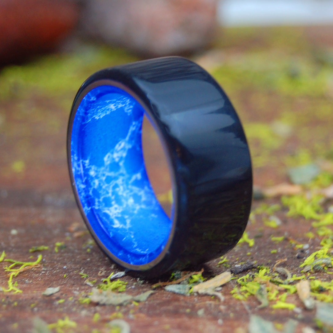 STAND STRONG | Sodalite Stone & Onyx Stone - Titanium Wedding Rings - Black Rings - Minter and Richter Designs