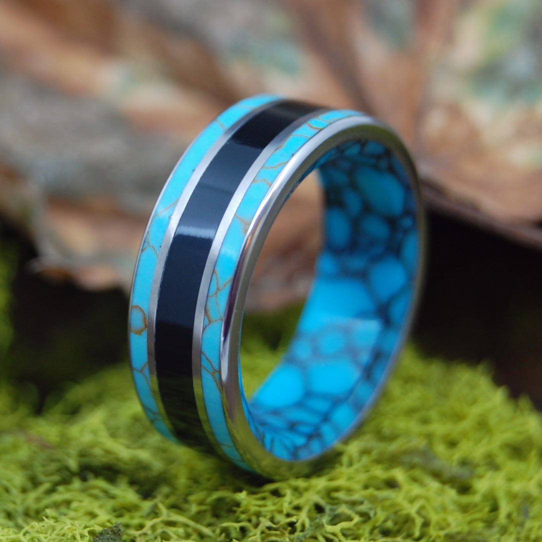 NIGHT ON THE MEDITERRANEAN | Turquoise & Onyx Stone Wedding Ring - Minter and Richter Designs
