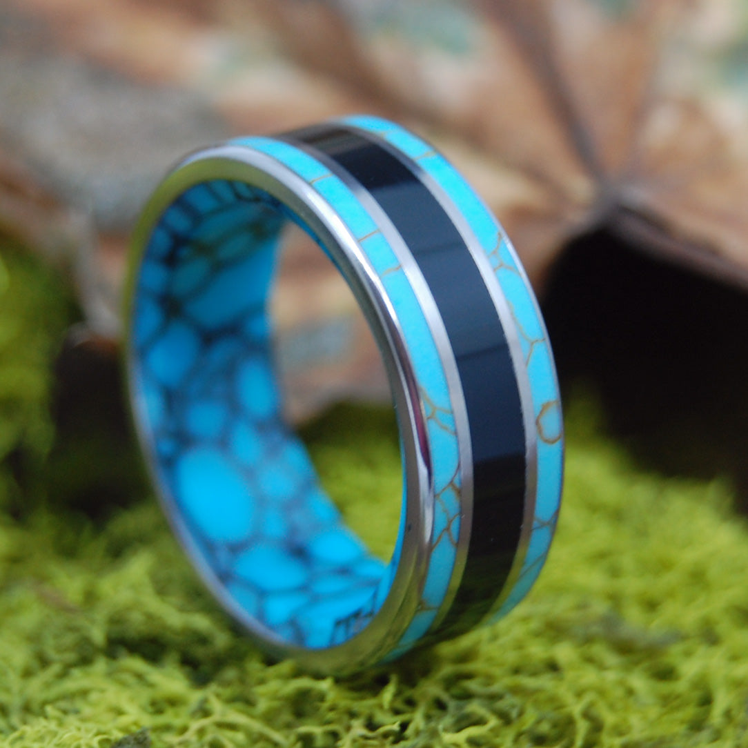 NIGHT ON THE MEDITERRANEAN | Turquoise & Onyx Stone Wedding Ring - Minter and Richter Designs