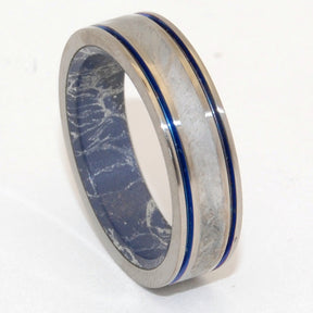 MOON AND SKY | Meteorite & M3 Blue Silver Mokume Gane Meteorite Titanium Wedding Rings - Minter and Richter Designs
