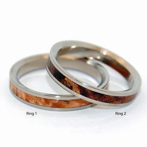 OWL MOON | Dark Maple & Light Maple Wood - Wooden Wedding Rings - His & Hers Matching Titanium Wedding Rings Set - Minter and Richter Designs