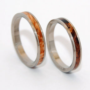 OWL MOON | Dark Maple & Light Maple Wood - Wooden Wedding Rings - His & Hers Matching Titanium Wedding Rings Set - Minter and Richter Designs