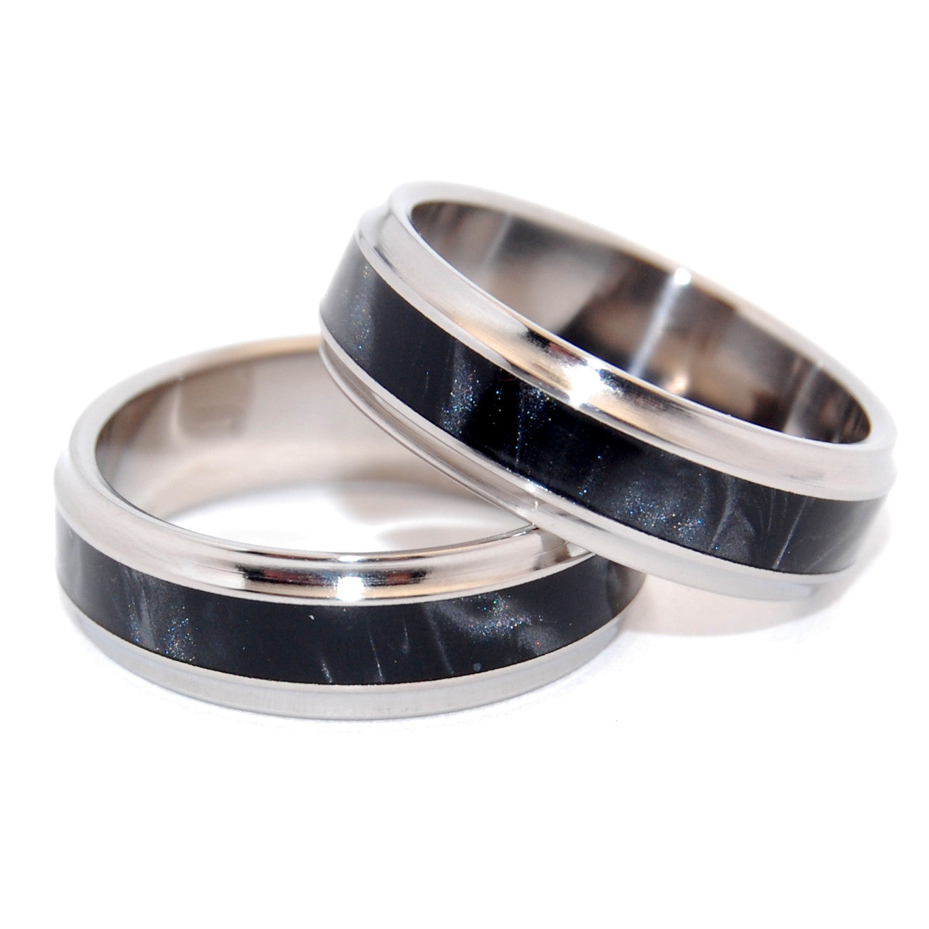 PAPARAZZI | Black Marbled Opalescent Resin - Titanium Wedding Rings - Black Rings set - Minter and Richter Designs