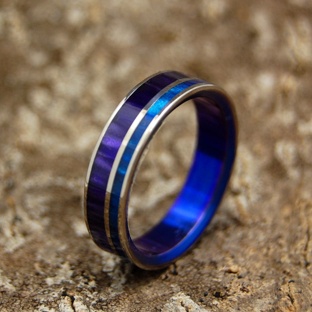 ROYAL LOVE | Purple and Blue Marbled Resin Handcrafted Women's Titanium Wedding Rings - Minter and Richter Designs