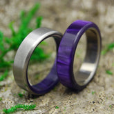 ROYAL SWIM IN & OUT | Purple Marbled Resin & Titanium - Unique Wedding Rings - Minter and Richter Designs