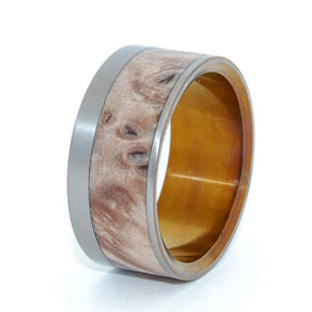 Purr | Wood and Hand Anodized Bronze Titanium Wedding Ring - Minter and Richter Designs