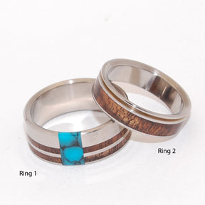 PU'UWAI & COMET | Turquoise Stone, Hawaiian Koa Wood & Titanium - Wooden Wedding Rings - Minter and Richter Designs