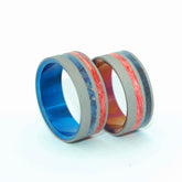 LOVE PRIDE | Red & Blue Box Elder Wood & Titanium Wedding Rings Set - Minter and Richter Designs