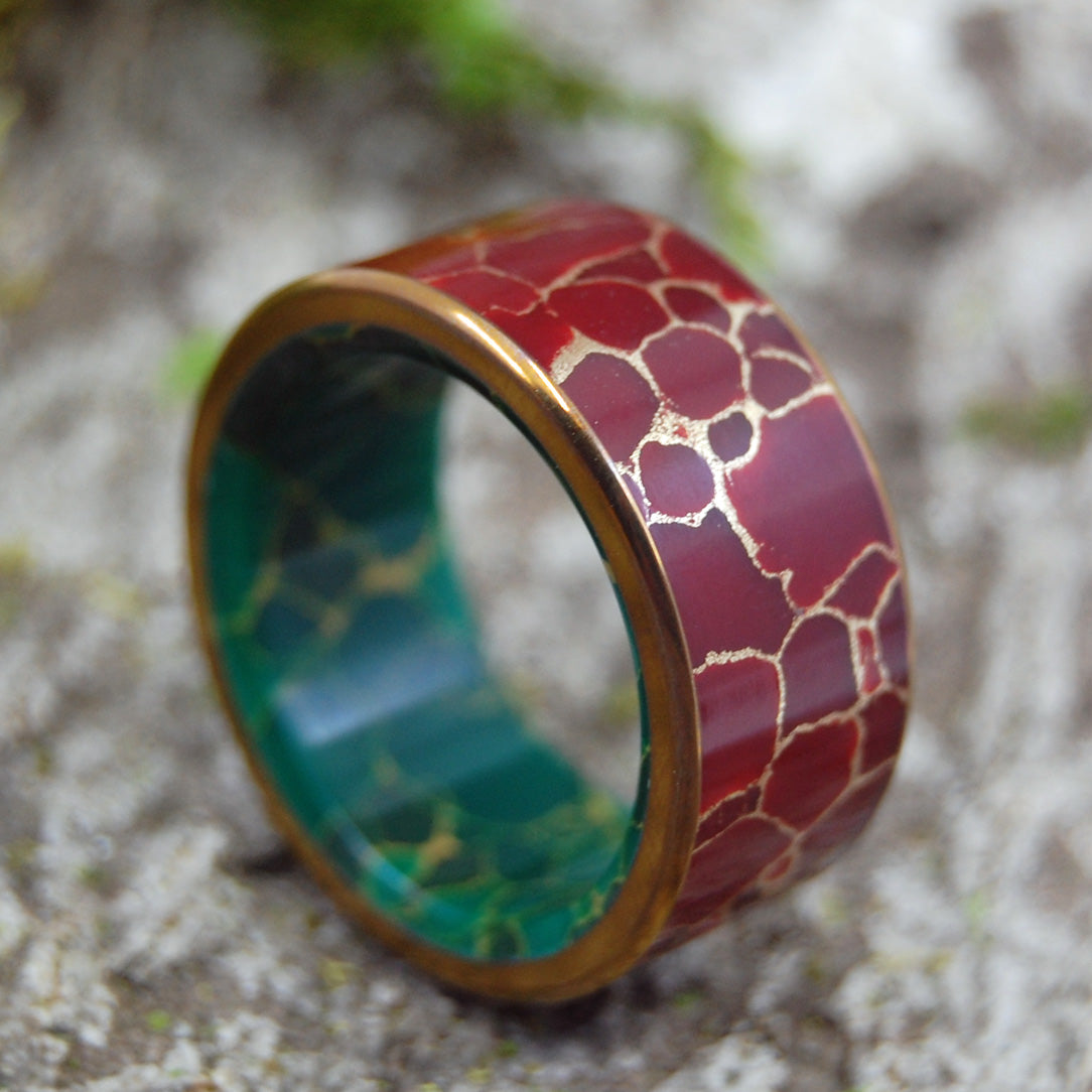 BOLD KING | Red Jasper Stone & Egyptian Jade Titanium Wedding Rings - Minter and Richter Designs