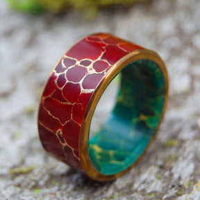 BOLD KING | Red Jasper Stone & Egyptian Jade Titanium Wedding Rings - Minter and Richter Designs