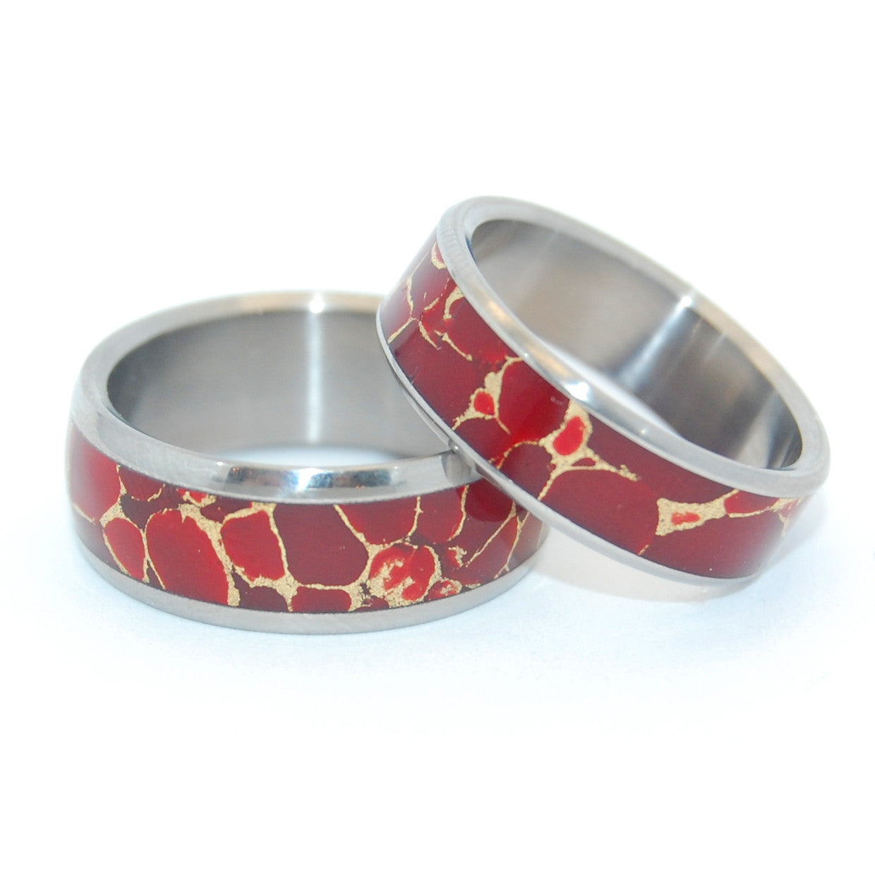 RED JASPER WEDDING SET | Jasper Stone & Titanium - Unique Wedding Rings - Women's Wedding RingsH - Minter and Richter Designs