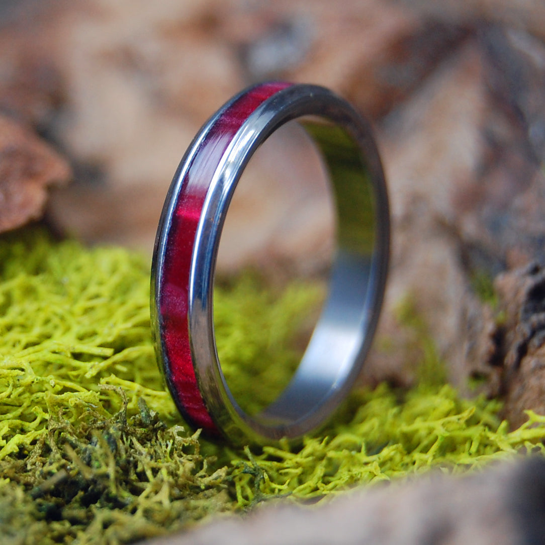 RED MARBLED FLARED | Red Marbled Opalescent Resin - Titanium Wedding Rings - Minter and Richter Designs