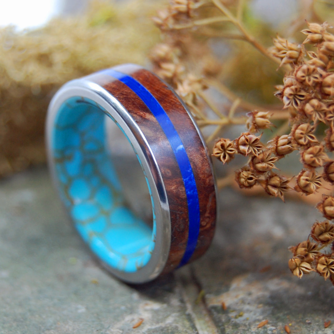 ETERNITY ARRIVES | Turquoise & Redwood Wedding Rings - Minter and Richter Designs