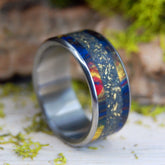RING MY BELL | Brass Bell and Chowan Black Sand with Lava Explosion Resin - Titanium Wedding Ring - Minter and Richter Designs