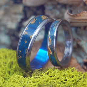 UNDER BLUE MOONS | Blue Box Elder Wood & Titanium - Unique Wedding Rings - Wedding Rings Set - Minter and Richter Designs