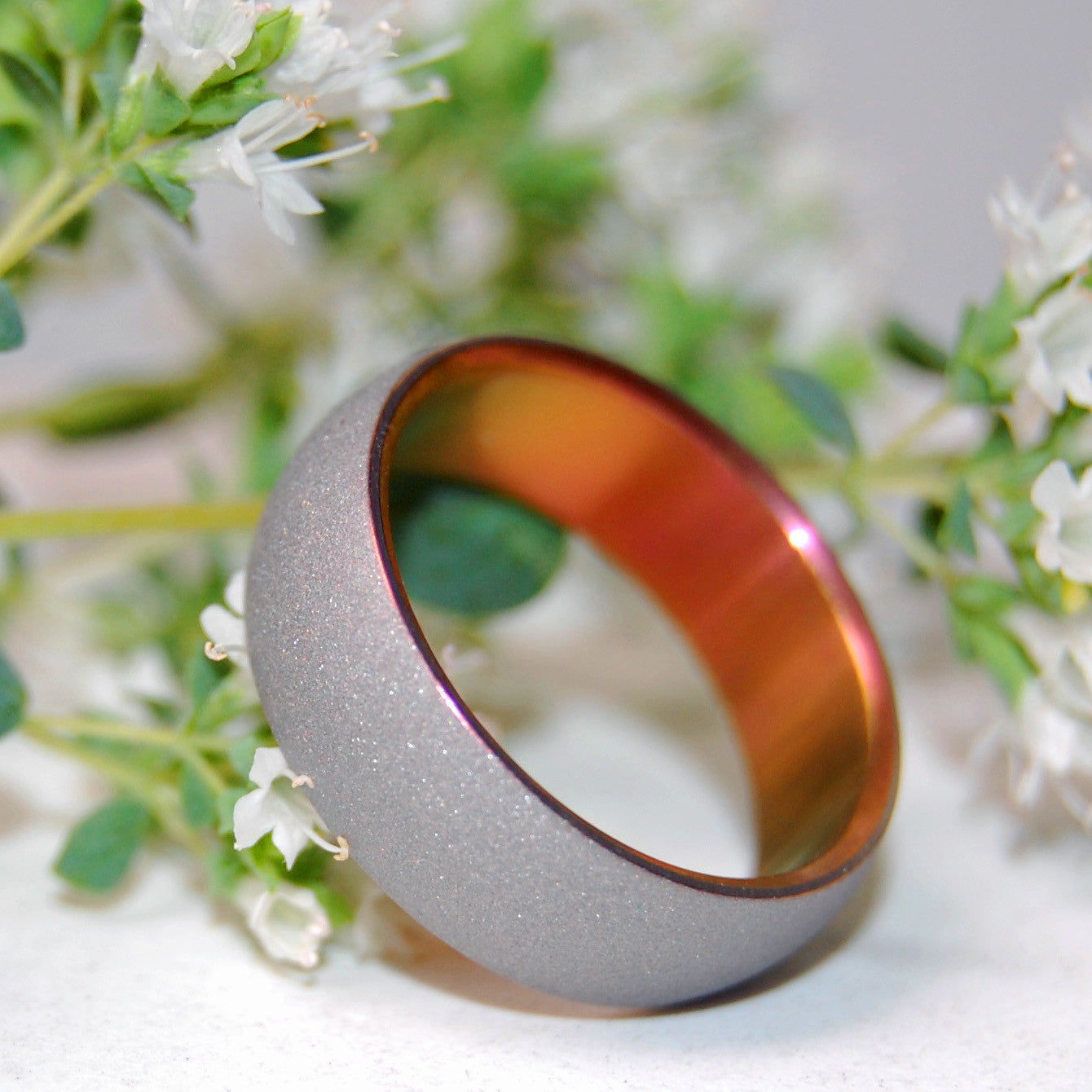 Sandblasted Domed Sunset | Hand Anodized Titanium Wedding Ring - Minter and Richter Designs