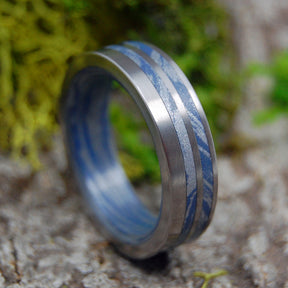 SATIN SON OF ADAM | Blue Silver M3 Mokume Gane Titanium Wedding Rings - Minter and Richter Designs