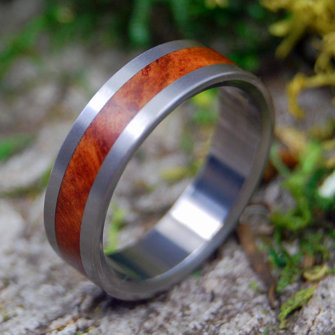 SATIN AMBOYNA | Amboyna Wood Handcrafted Wooden Wedding Ring - Minter and Richter Designs