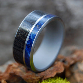 SCOTTISH HIGHLANDS | Scottish Bog Oak & Blue Box Elder Wood - Titanium Men's Wedding Rings - Minter and Richter Designs