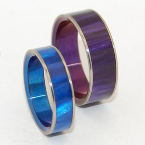 SEA BED BEAUTY | Purple Opalescent & Blue Marbled Opalescent Resin - Titanium Wedding Rings set - Minter and Richter Designs